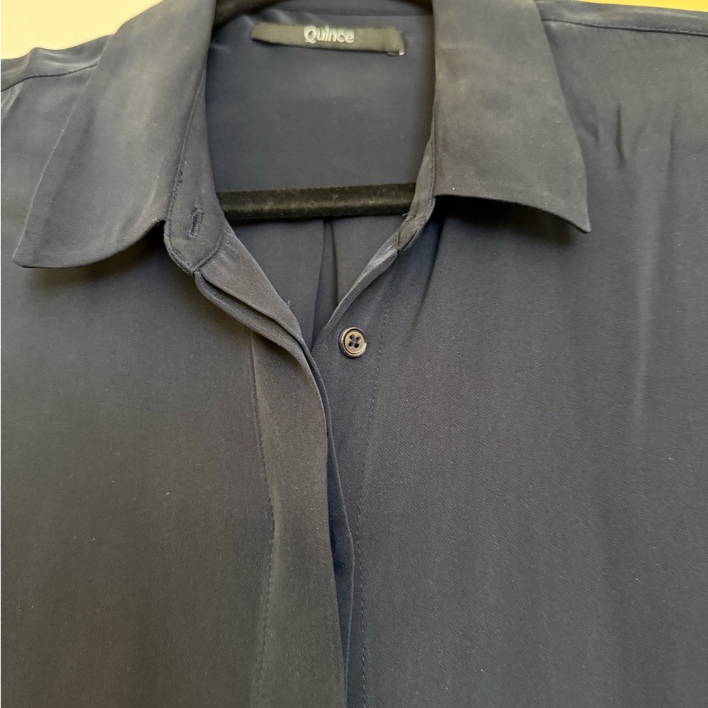 Quince Women's Silk Navy ShirtDress - Picture 2 of 3